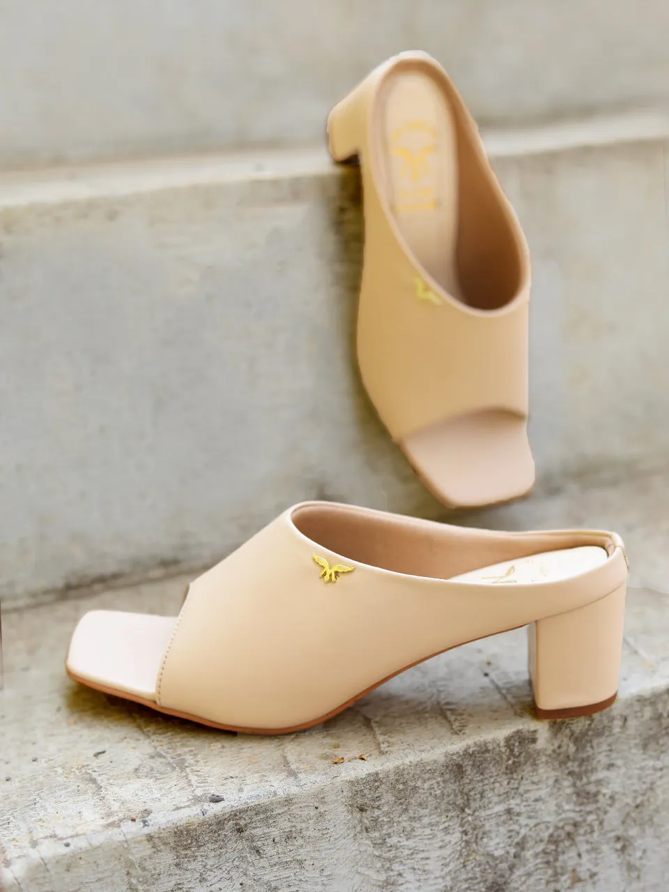 Aamya Beige Block Heels