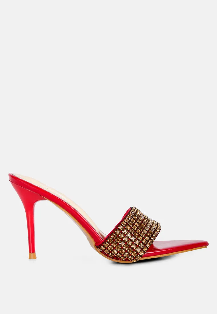 ADINA Diamante Embellished Slip On Sandals in Red