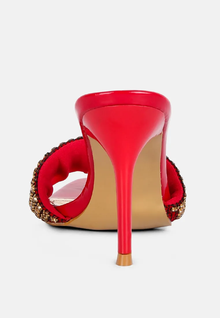 ADINA Diamante Embellished Slip On Sandals in Red