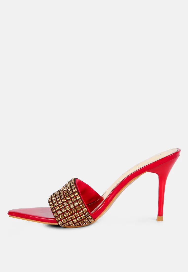 ADINA Diamante Embellished Slip On Sandals in Red