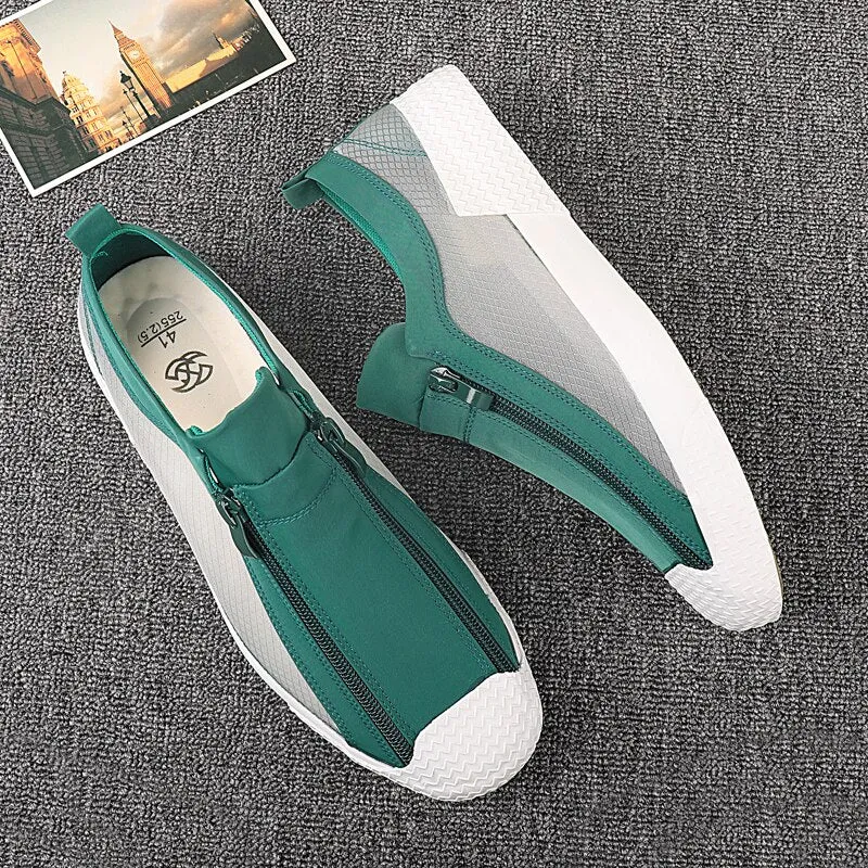 Advbridge Summer Mens Vulcanize Shoes Fashion Canvas Sneakers Side Zipper Men Casual Shoes Light Breathable Outdoor Driving flat Loafers