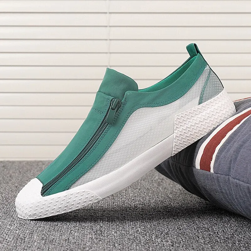 Advbridge Summer Mens Vulcanize Shoes Fashion Canvas Sneakers Side Zipper Men Casual Shoes Light Breathable Outdoor Driving flat Loafers