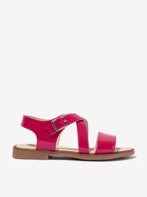 Andanines Girls Patent Leather Cross Over Strap Sandals in Pink