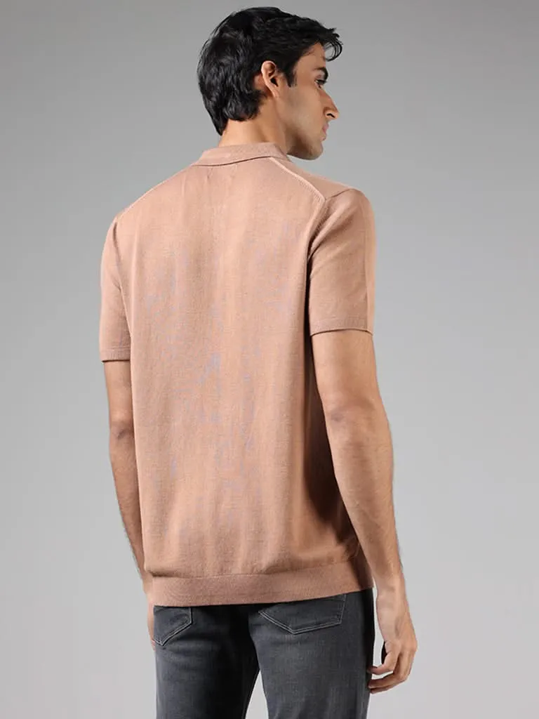 Ascot Brown Relaxed-Fit Polo Zipper T-Shirt