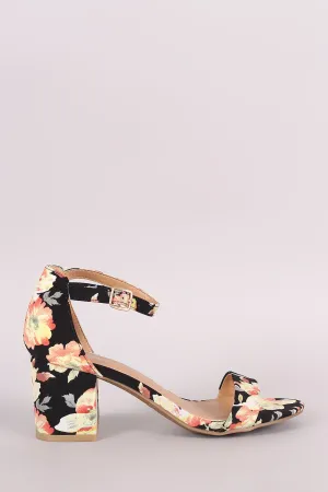 Bamboo Printed Ankle Strap Chunky Heel