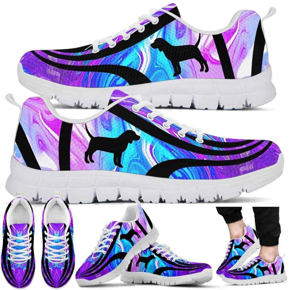 Beagle Hound Sneaker, Beagle Dog Lovers Blue Purple Wave Sneakers Gym Running Shoes Gift Women Men, Beagle Hound Shoes