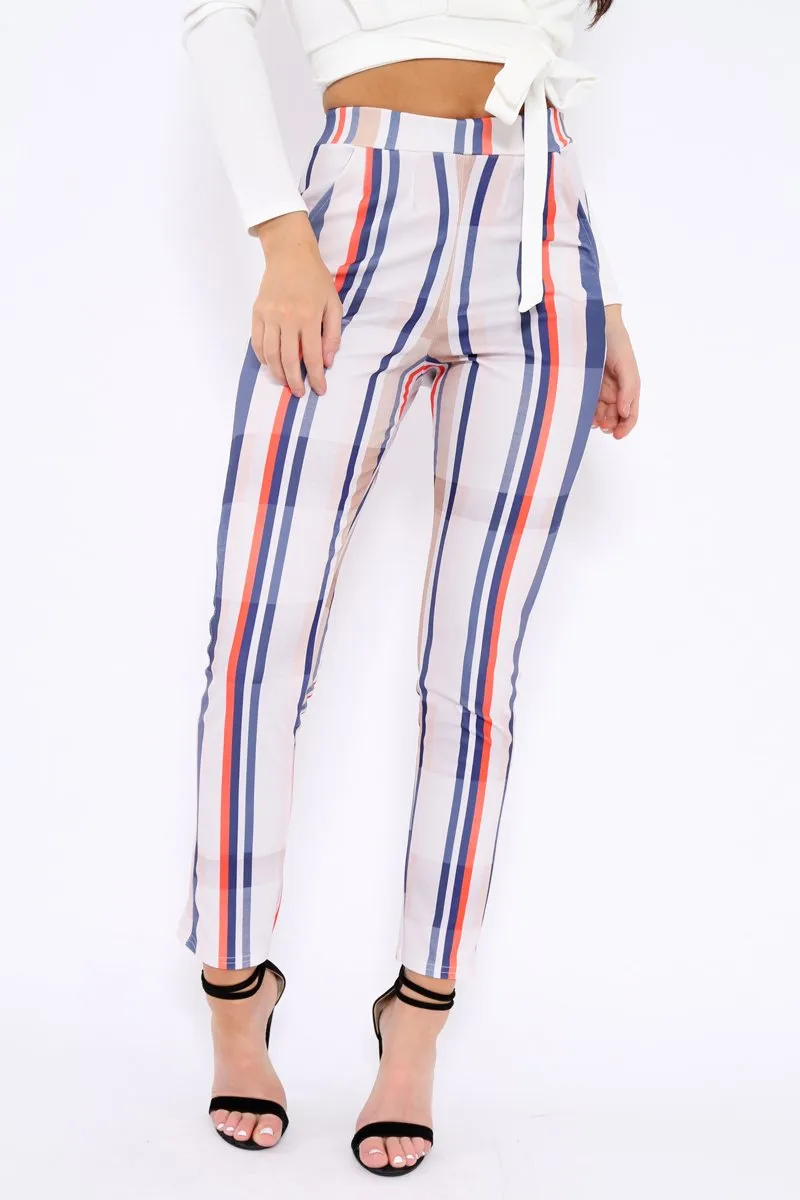 Beige Striped Tapered Trousers - Jasmyn