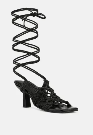 BEROE Black Braided Handcrafted Lace Up Sandal