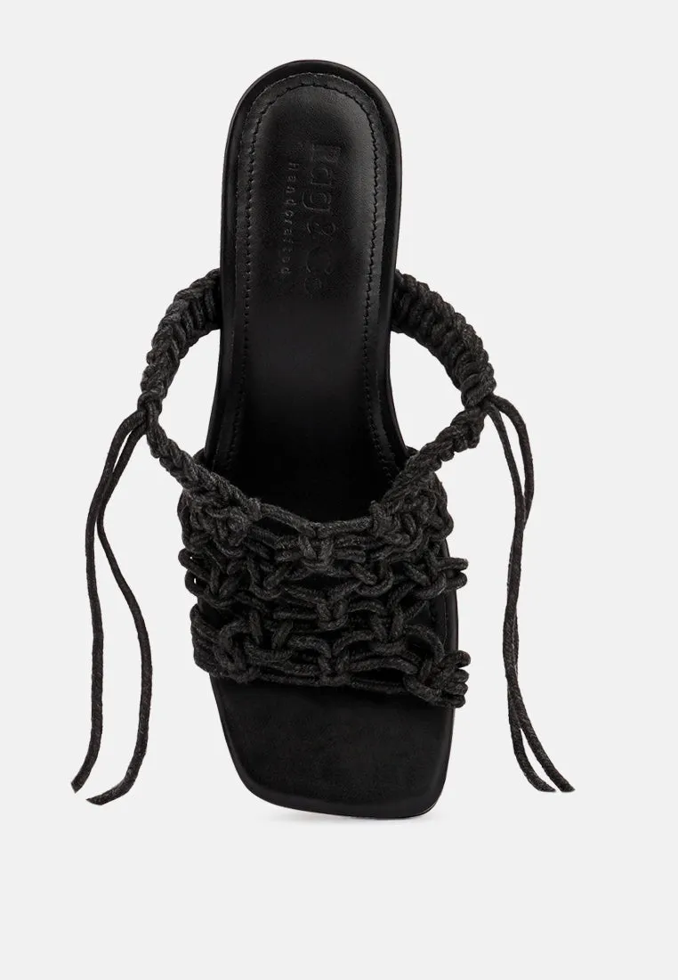 BEROE Black Braided Handcrafted Lace Up Sandal