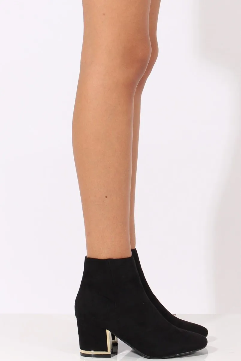 Black Suede Metal Heel Detail Ankle Boots - Claudia