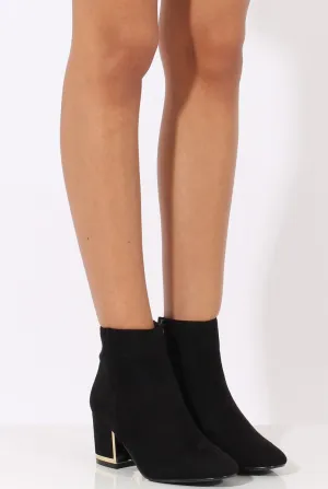 Black Suede Metal Heel Detail Ankle Boots - Claudia