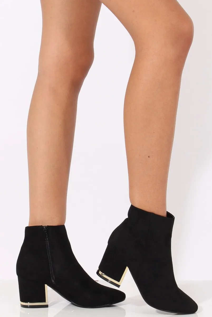 Black Suede Metal Heel Detail Ankle Boots - Claudia