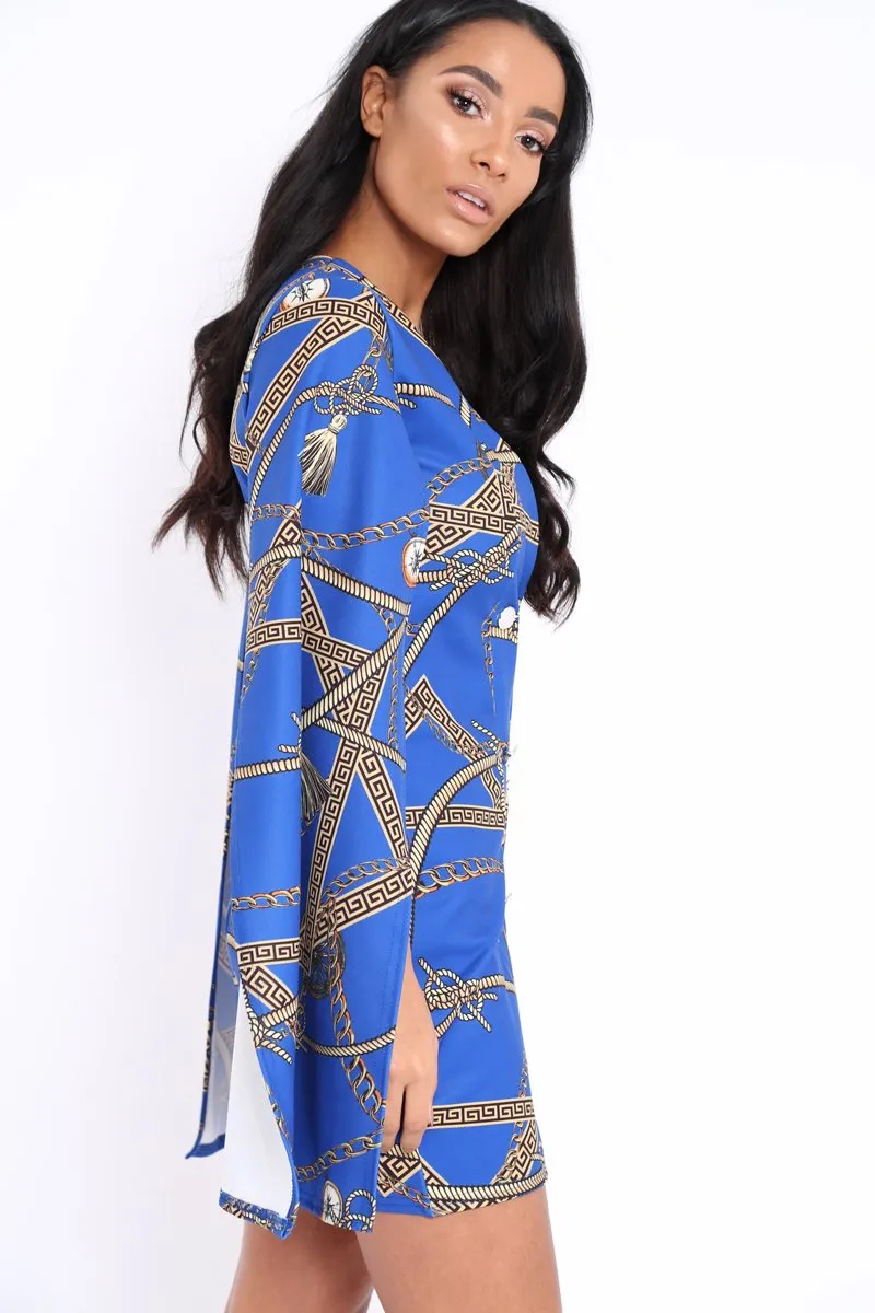 Blue Chain Blazer Cape Dress - Nirvi