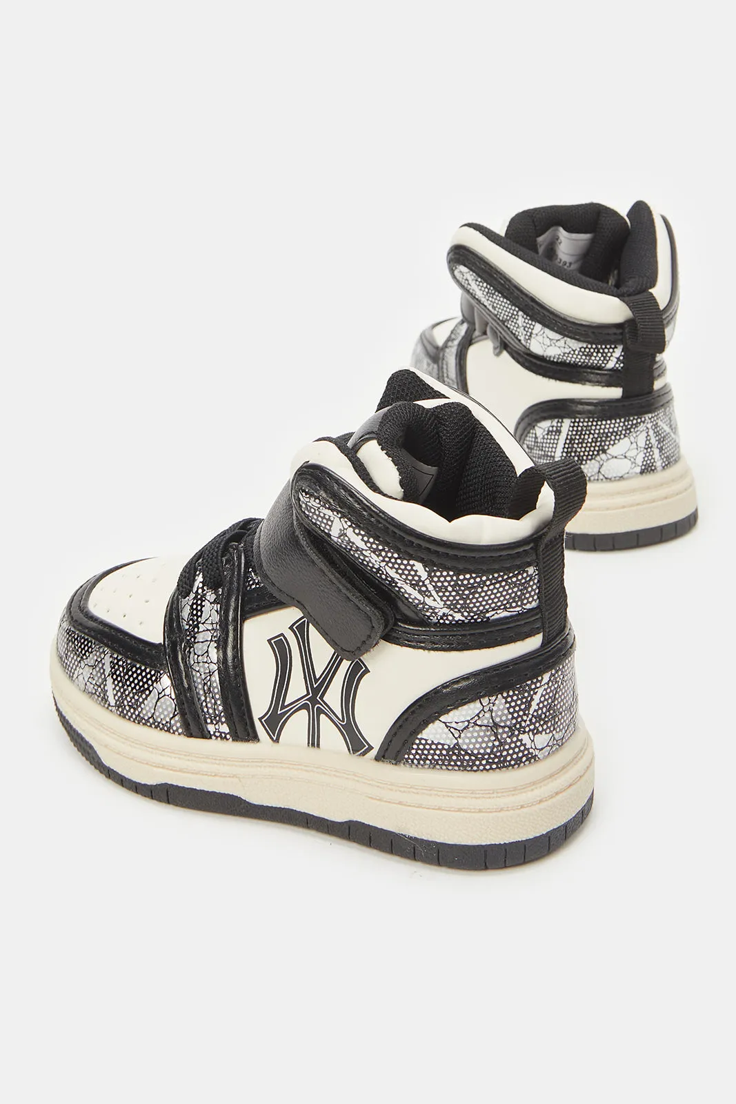 Boys Black Printed Print High-Top Sneakers