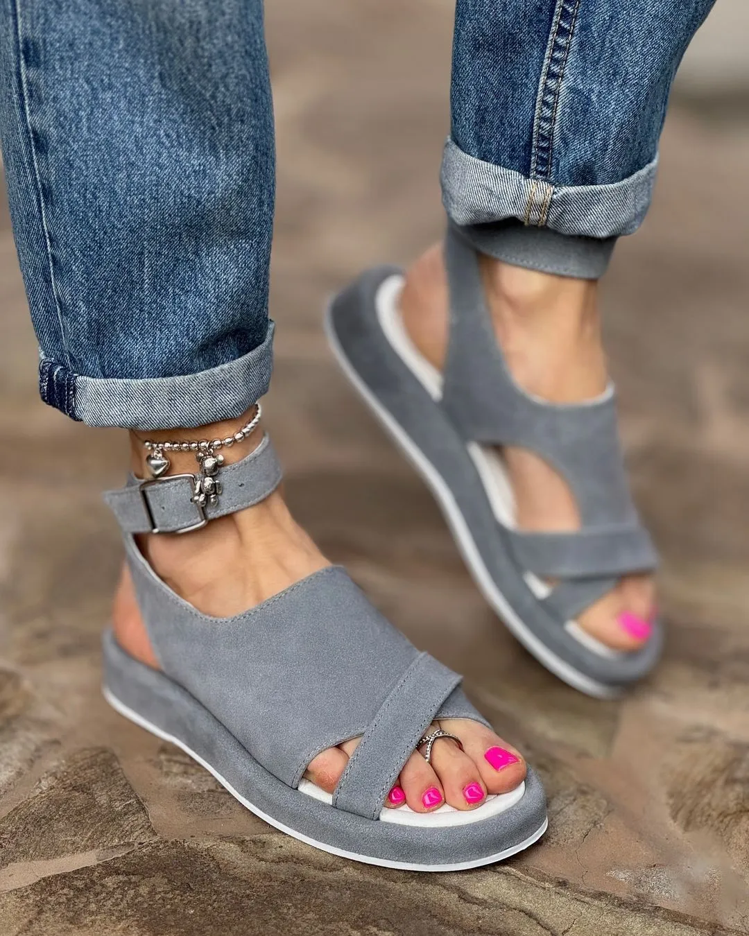 Comfortable natural suede sandals