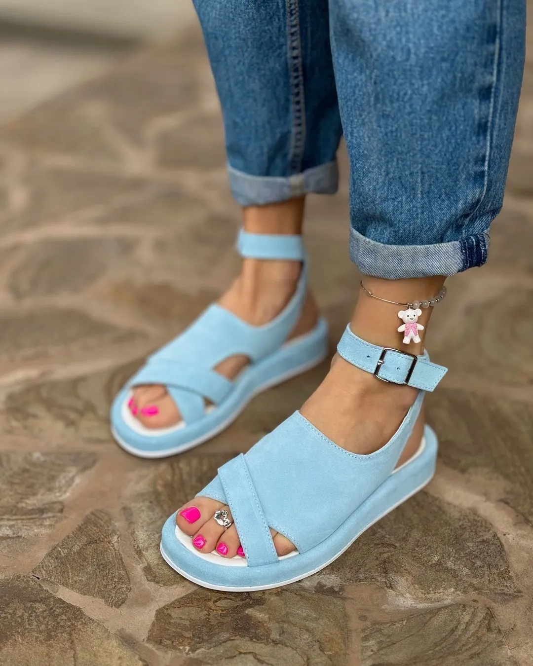 Comfortable natural suede sandals