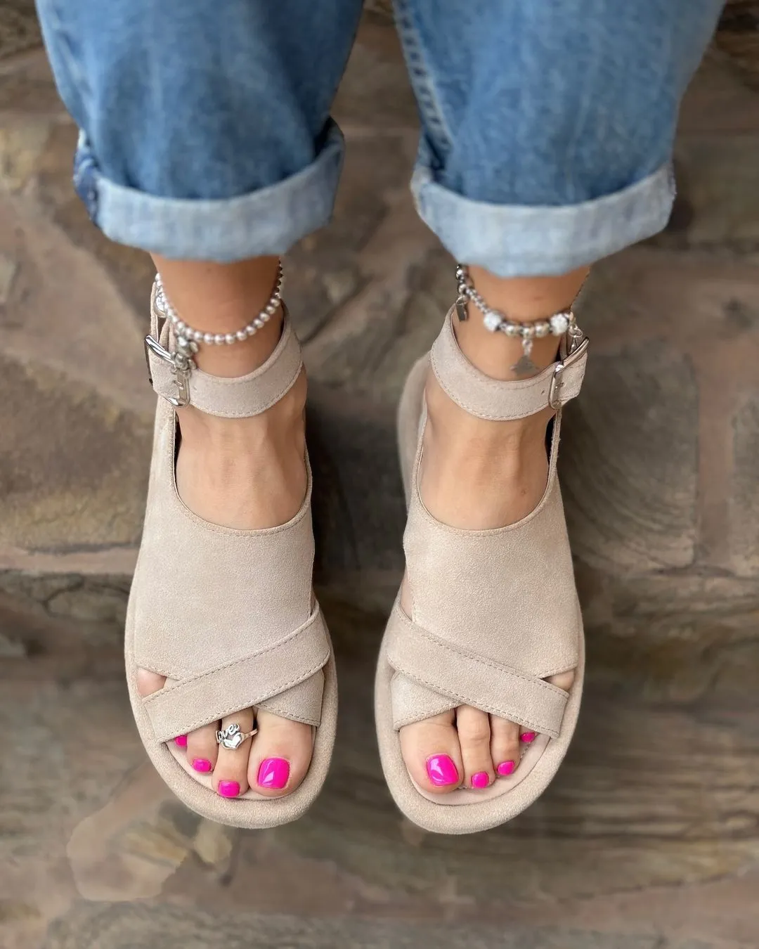 Comfortable natural suede sandals