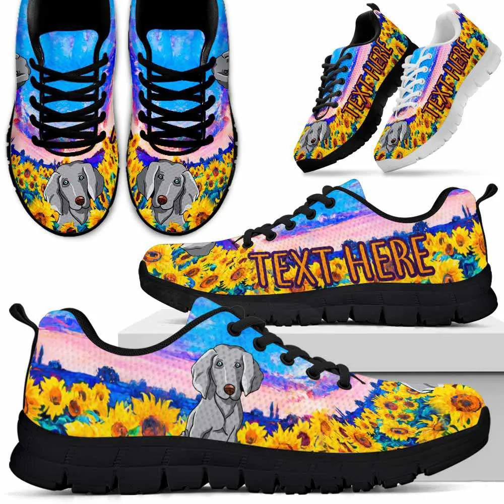 Custom Name Weimaraner Sneaker, Weimaraner Sunflower Sky Sneakers Running Shoes, Best Running Shoes