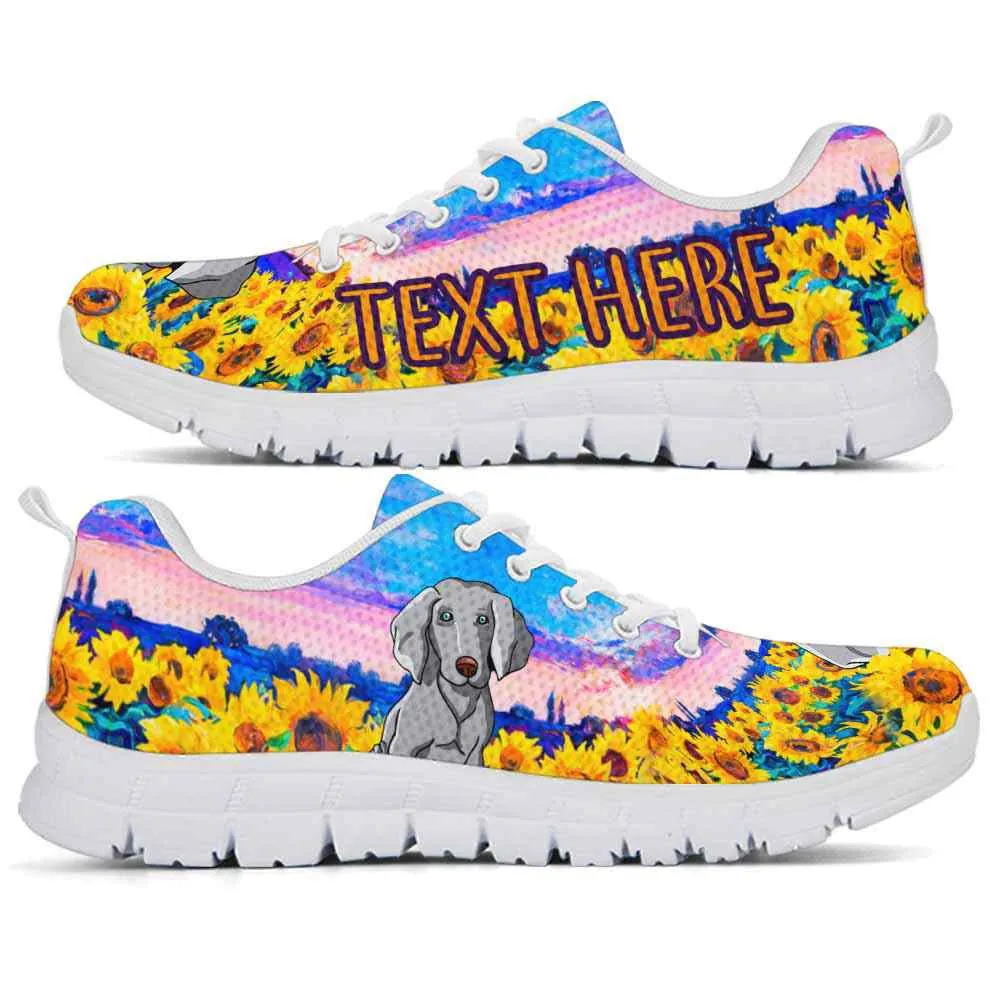 Custom Name Weimaraner Sneaker, Weimaraner Sunflower Sky Sneakers Running Shoes, Best Running Shoes