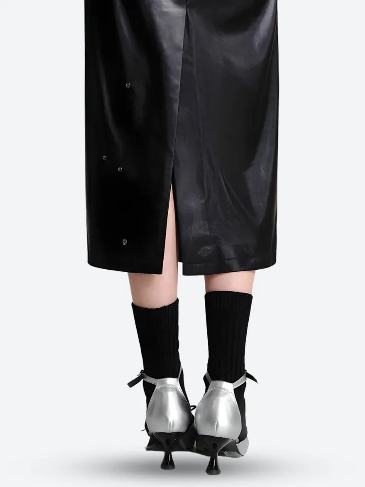 Cyberpunk Faux Leather Midi Dress