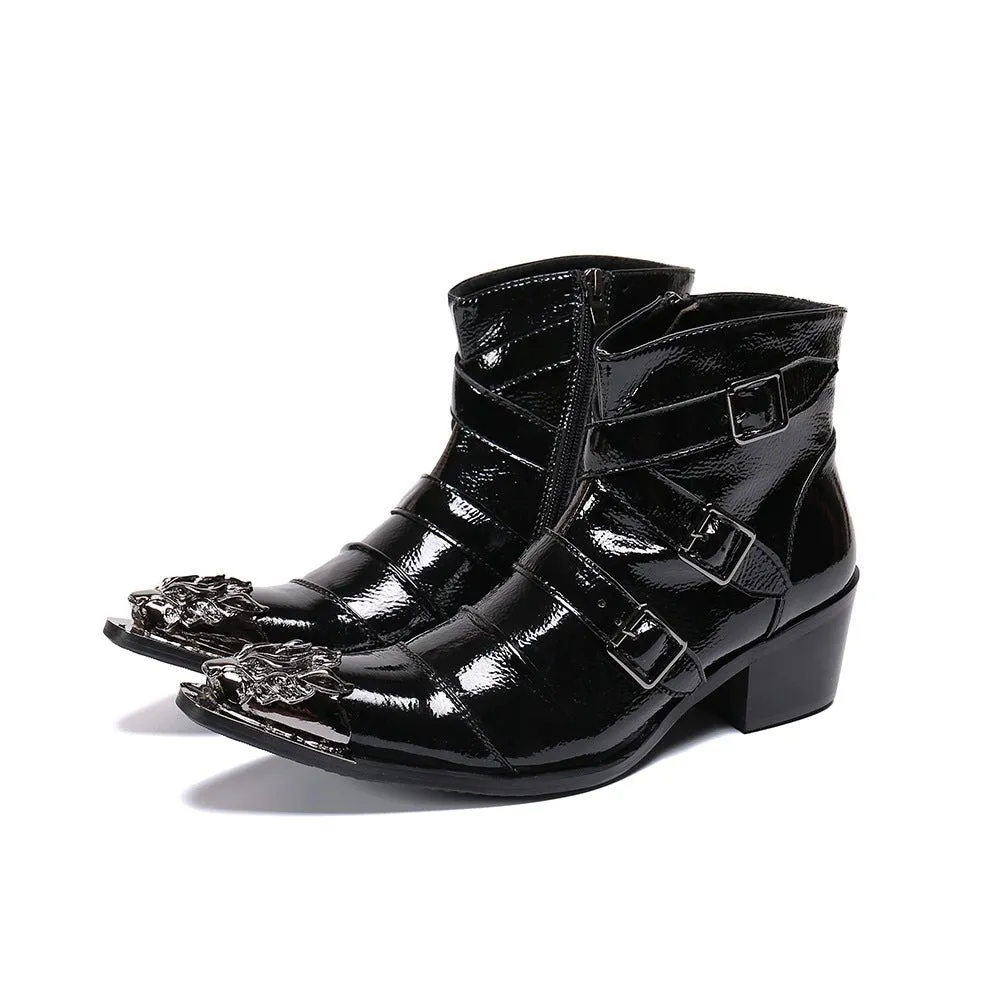 Exotic Metal Toe Western Punk Leather Loafers