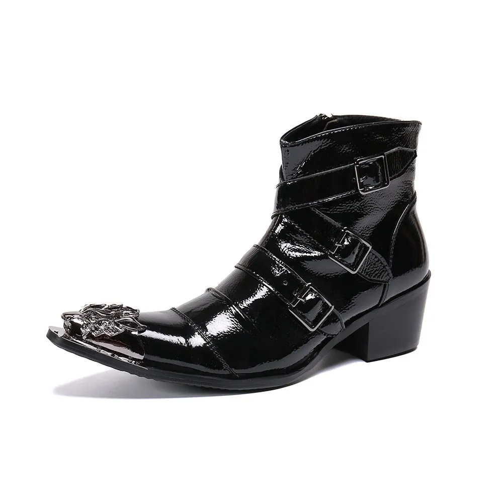 Exotic Metal Toe Western Punk Leather Loafers