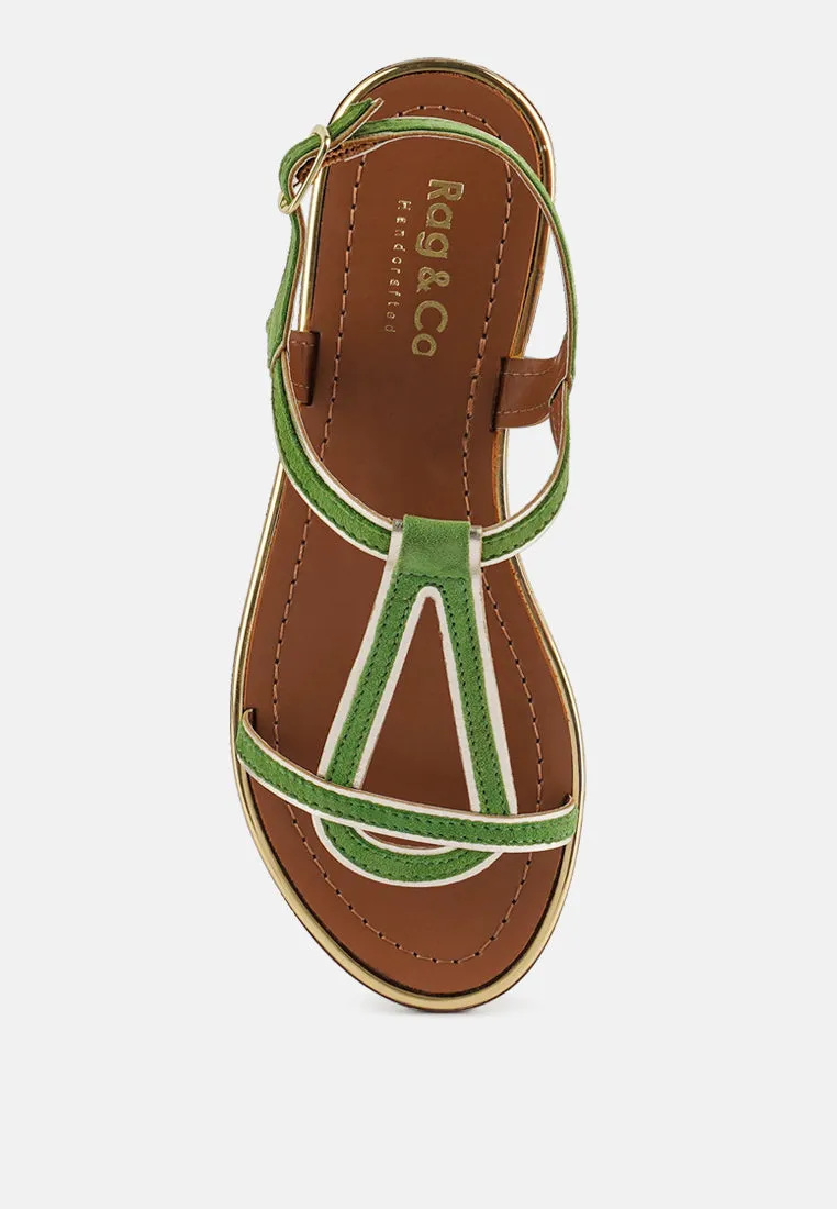 FEODORA Green Flat Slip-on Sandals