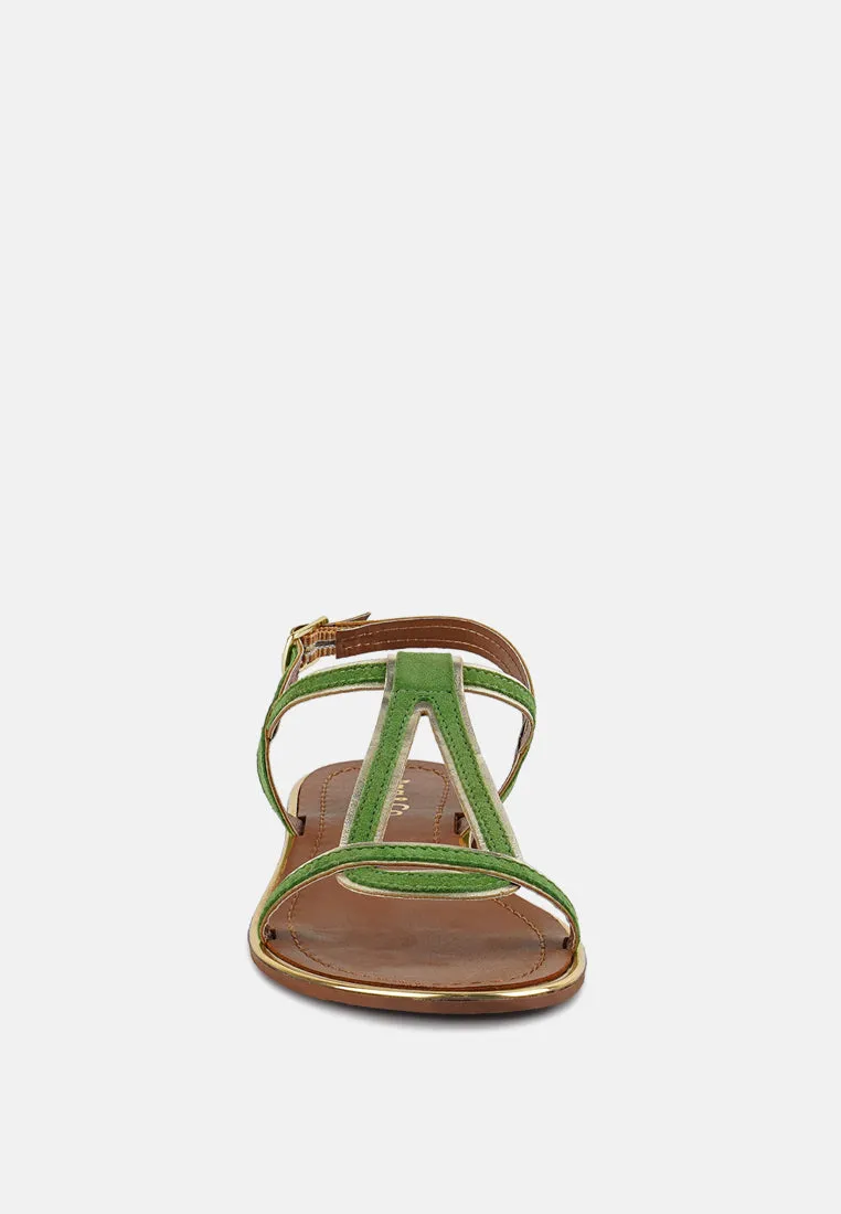 FEODORA Green Flat Slip-on Sandals