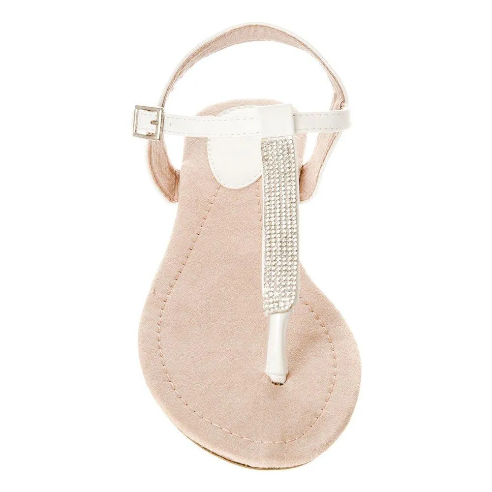 Flat Block Heel Diamante T-Bar Toe-Post Sandal