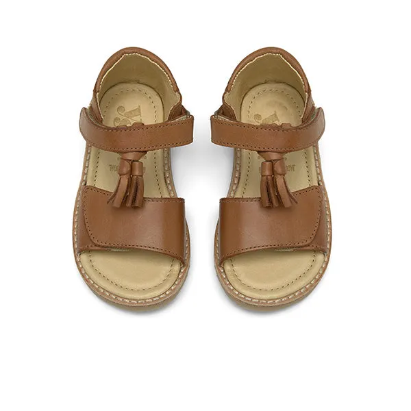 Flo Velcro Tassel Kids Sandal Tan Burnished Leather