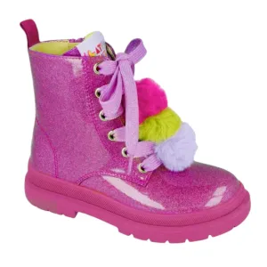 Girls Pink Faux Fur Pom Pom Boots