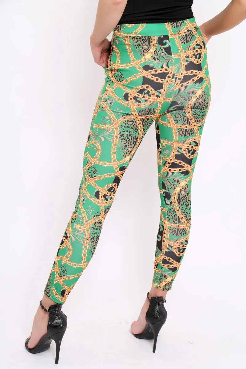 Green Chain Print Trousers - Donika