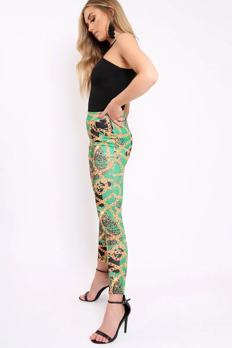 Green Chain Print Trousers - Donika