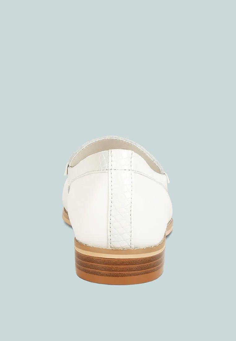 HOLDA Horsebit Embellished Loafers With Stitch Detail in Off White