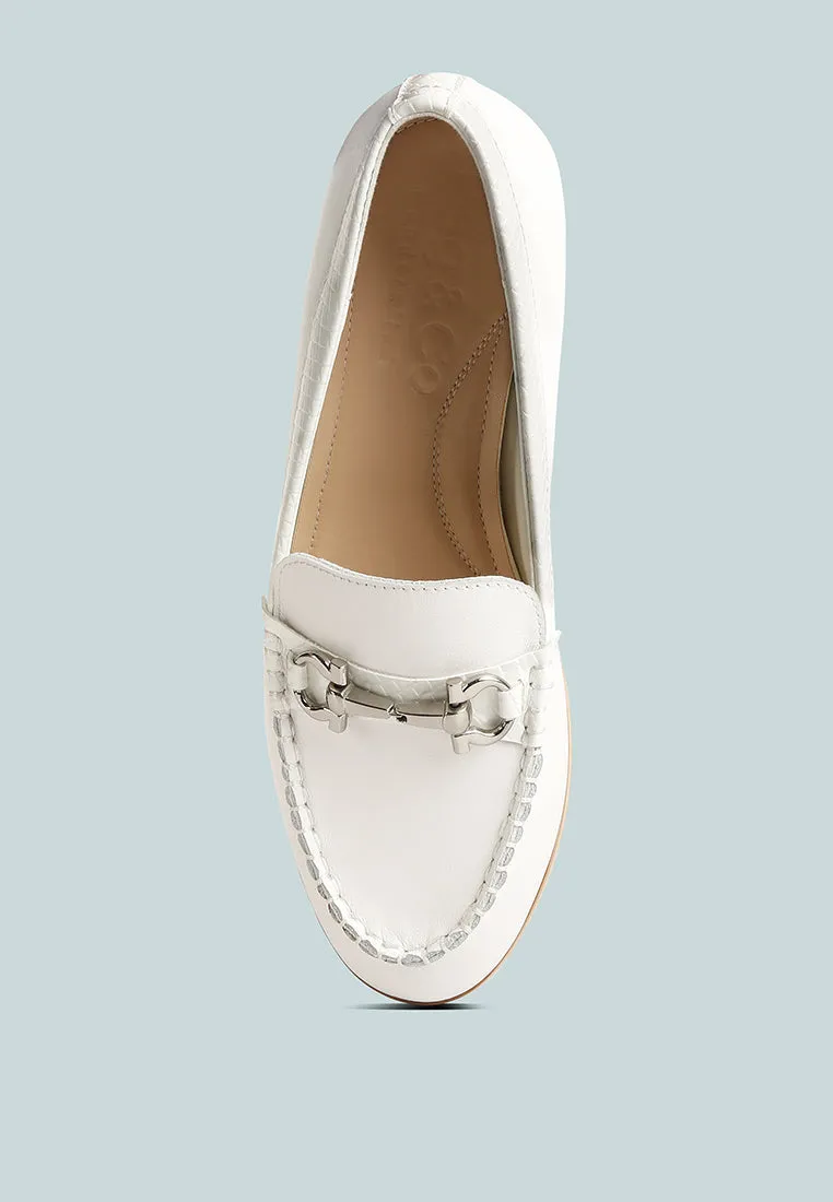 HOLDA Horsebit Embellished Loafers With Stitch Detail in Off White