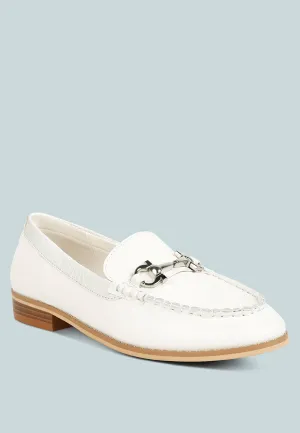 HOLDA Horsebit Embellished Loafers With Stitch Detail in Off White