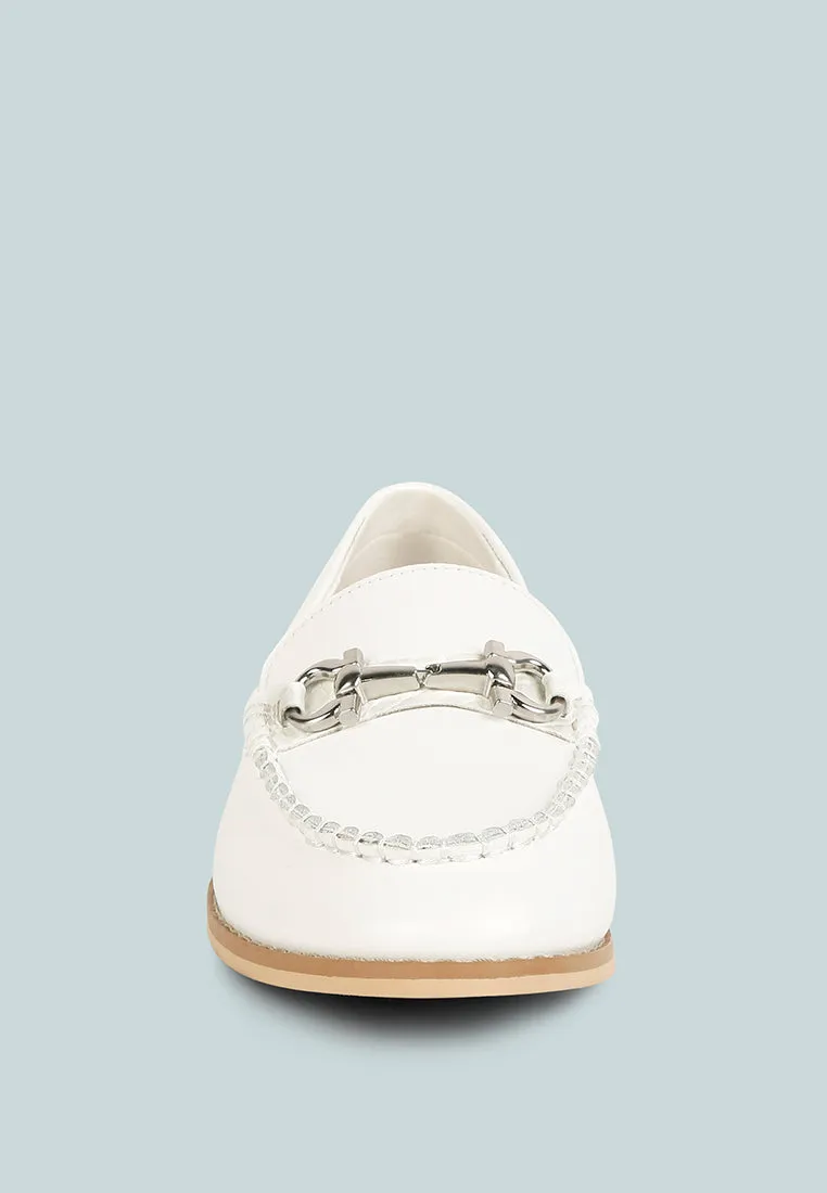 HOLDA Horsebit Embellished Loafers With Stitch Detail in Off White