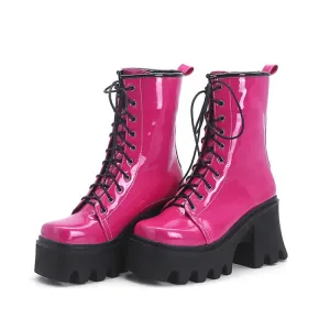 Hot Pink Platformed Combat Boots - Fern and Oak