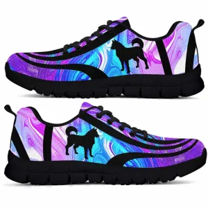 Husky Sneaker, Husky Dog Lovers Blue Purple Wave Sneakers Gym Running Shoes Gift Women Men, Husky Shoes