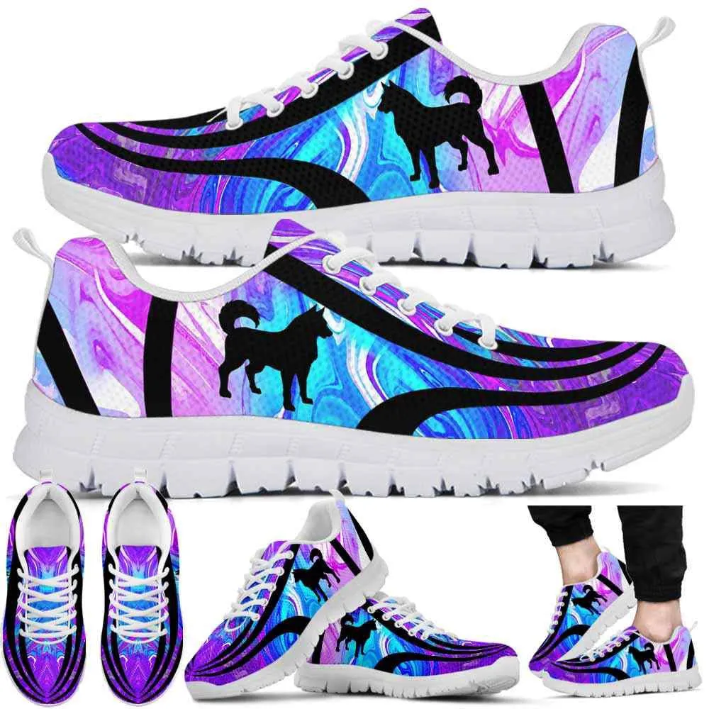 Husky Sneaker, Husky Dog Lovers Blue Purple Wave Sneakers Gym Running Shoes Gift Women Men, Husky Shoes