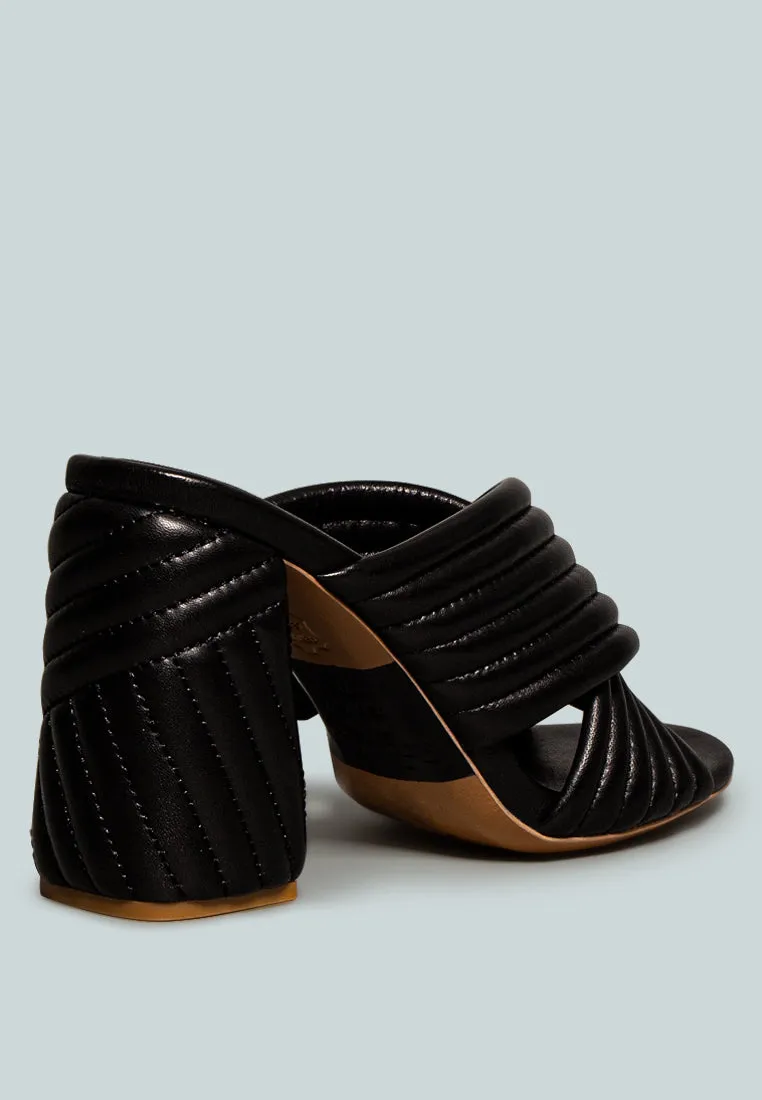 HUTTON Black Quilted Block Heel Leather Sandals