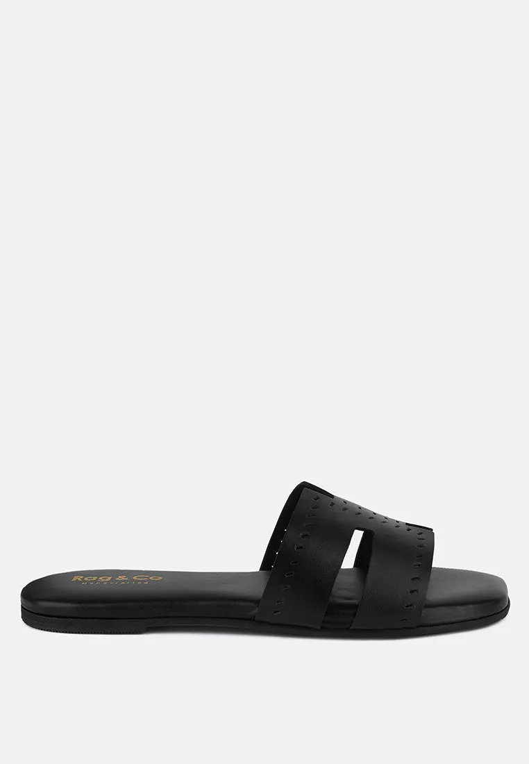 IVANKA Black Cut Out Slip On Sandals