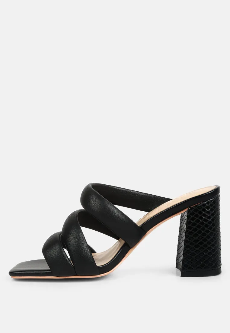 KYWE Black Textured Heel Chunky Strap Sandals