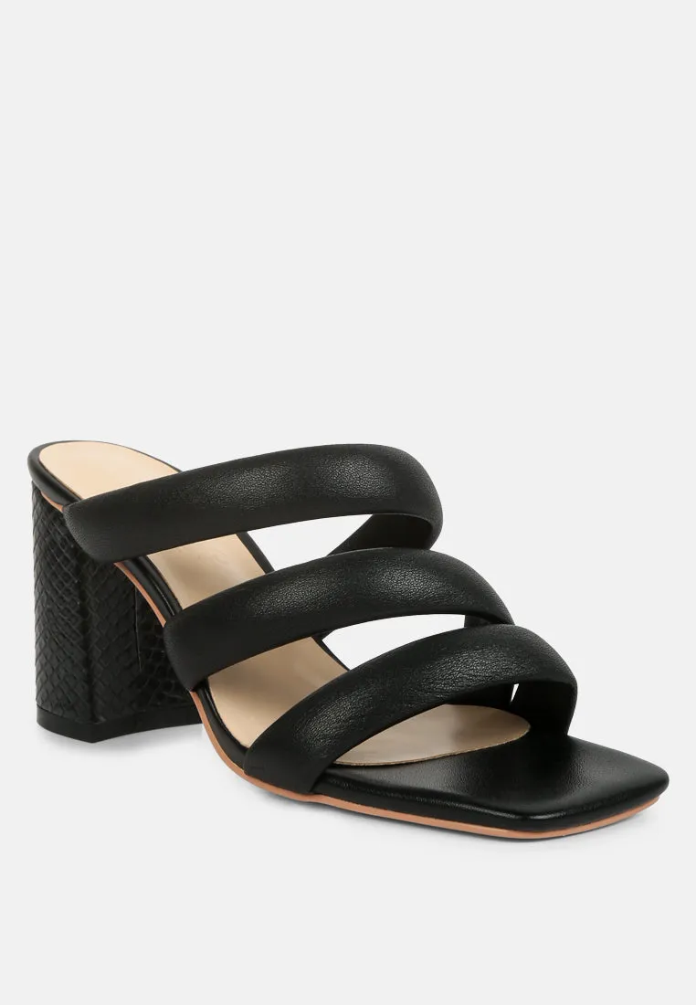 KYWE Black Textured Heel Chunky Strap Sandals