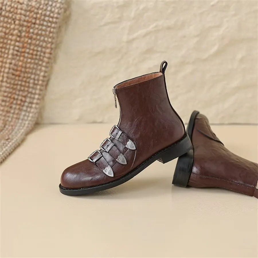 LeatherLux Metal Accent Chic Ankle Boots