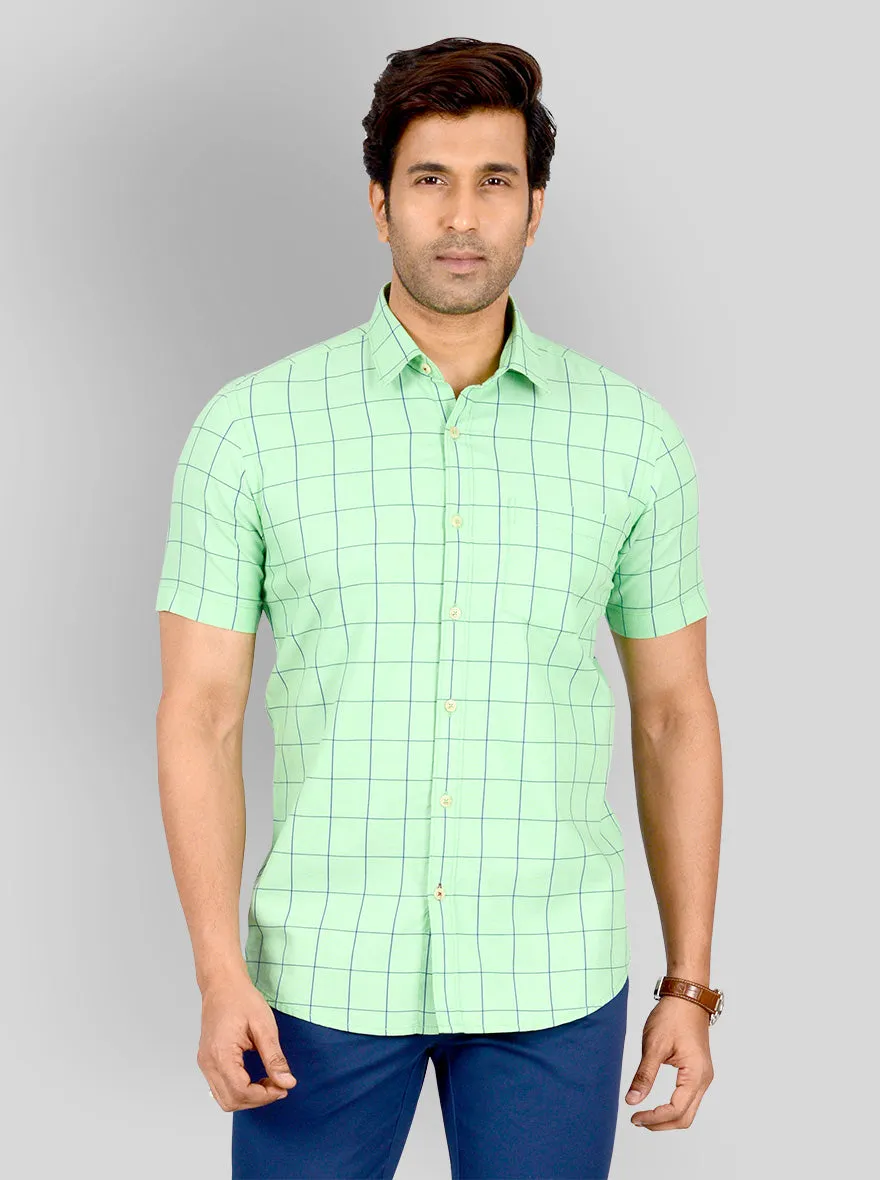 Light Green & Blue Checked Tailored Fit Casual Shirt | JadeBlue