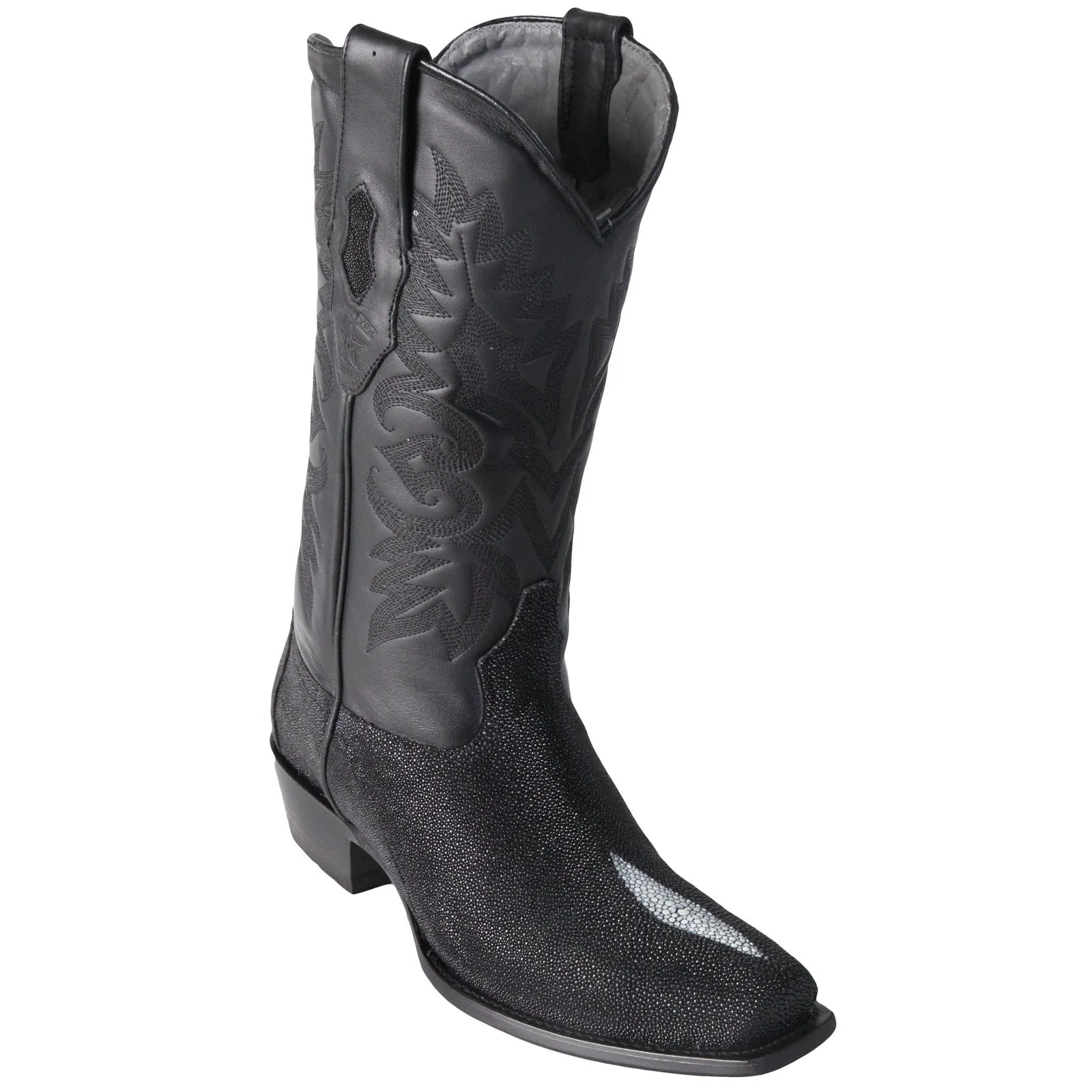 Los Altos Black Single Stone Stingray Square 7-Toe Cowboy Boots