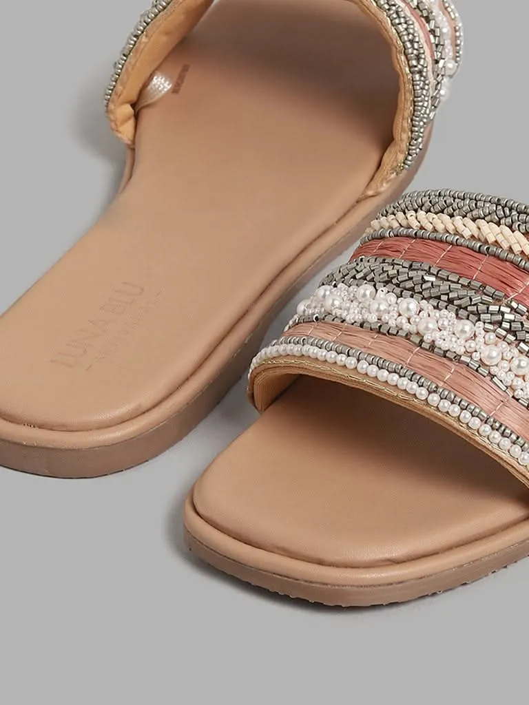 LUNA BLU Coral & Beige Toned Beaded Sandals