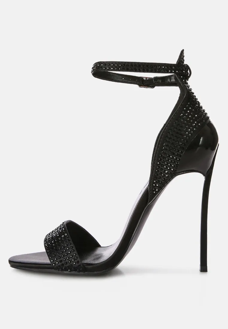 MAGNATE Black Rhinestone Embellished Stiletto Sandals