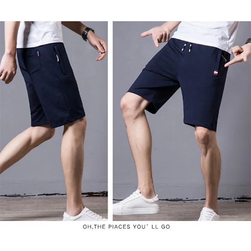 Mens Casual Loose Elastic Waist Shorts with Zip Pockets